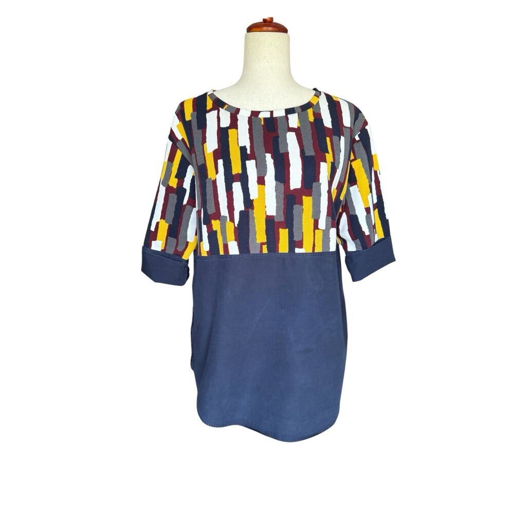 COS Colorblock Geometric Pattern Blouse Navy Abstract Print Top Size S - Picture 2 of 9